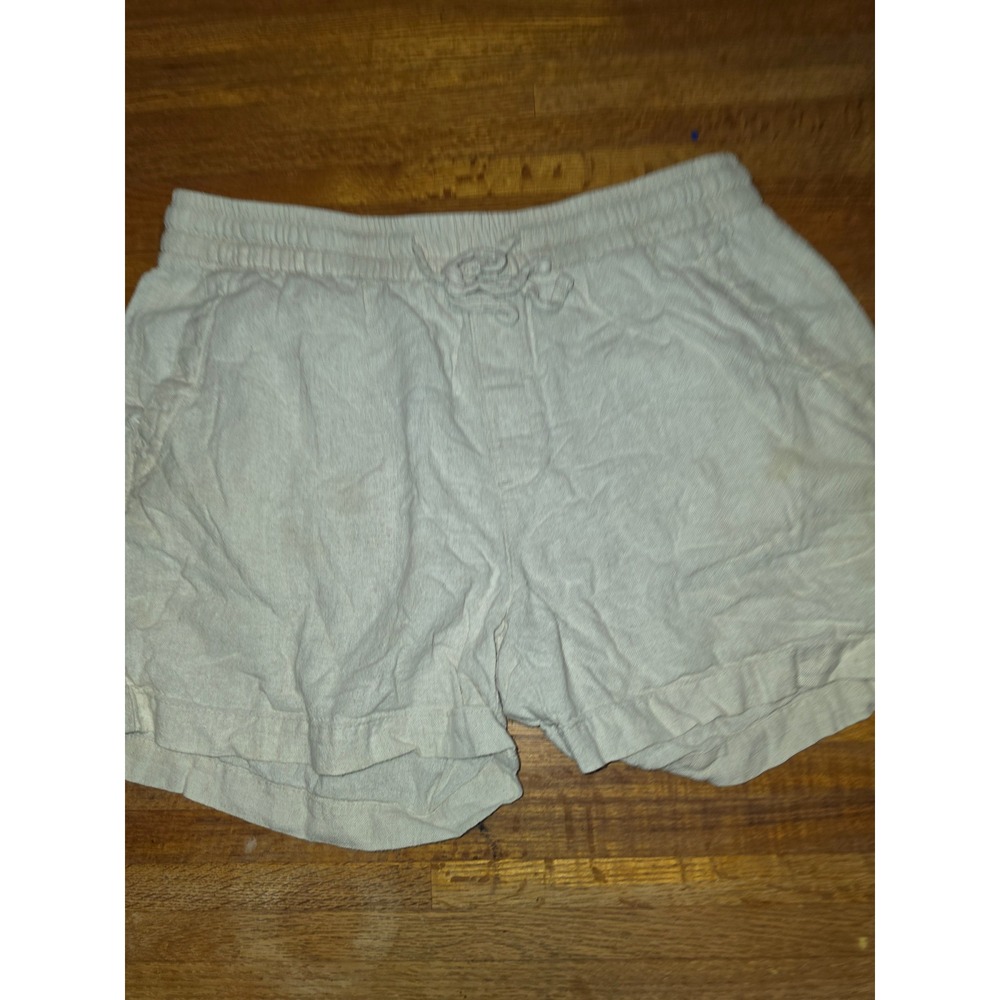 Old Navy Womens Medium Linen Blend Drawstring Shorts Oatmeal Beige Casual